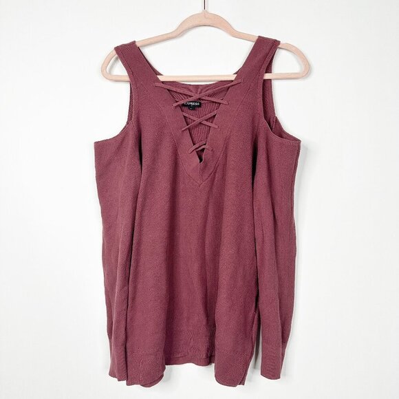 2/$30 Express Lace up Knit Tunic Tank Top Medium Plum #A0202 TRB2 - Picture 1 of 7